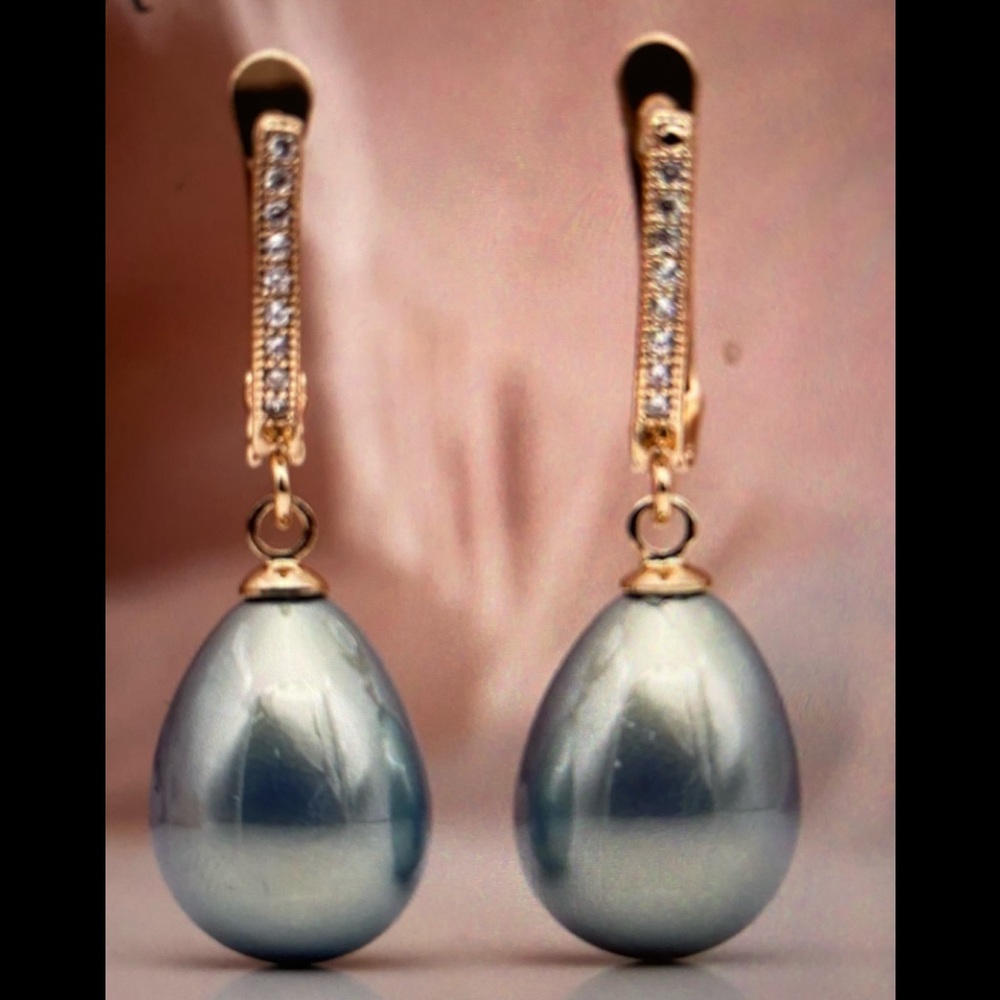 Blue Faux Pearl Drop Earrings